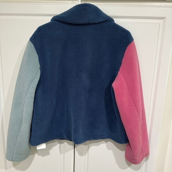 Olivia Rubin Blue Cass Colourblock Faux Shearling Jacket I Size XS US 4 - Picture 4 of 9